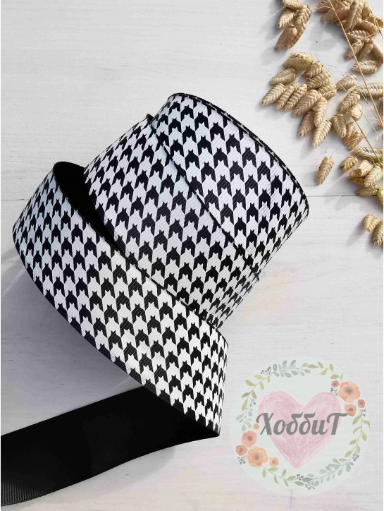 Лента репсовая с рисунком "Гусиная лапка" 4см. (черный)